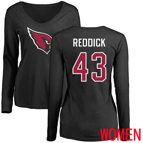 Arizona Cardinals Black Women Haason Reddick Name And Number Logo NFL Football #43 Long Sleeve T Shirt